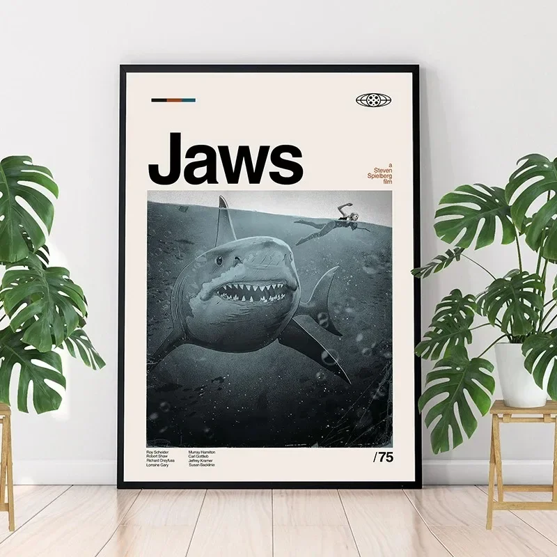 Home Cinema Interiors - Minimalistische Art Jaws Movie Poster Steven