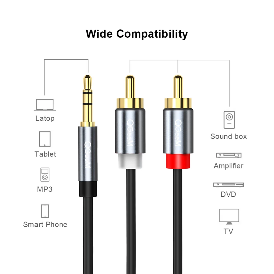 QGeeM RCA-kabel 2RCA naar 3.5  - Home Cinema Beamer recensie en prijs