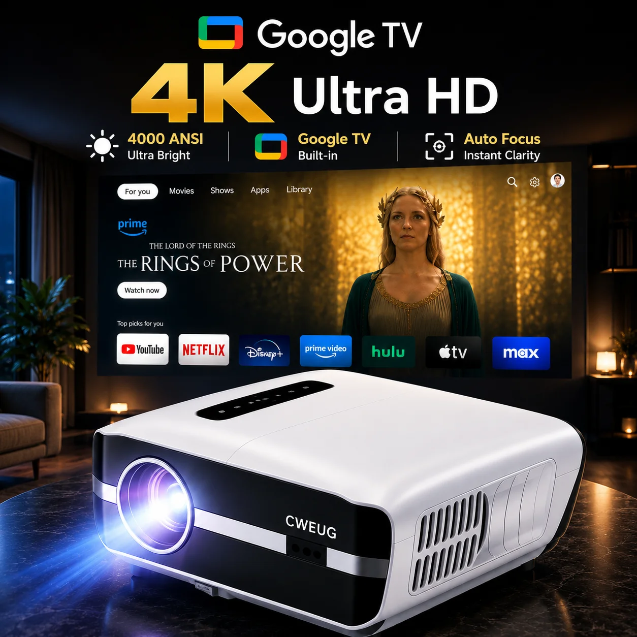 NewA9S 4k Projector Autofocus  - Home Cinema Couch recensie en prijs